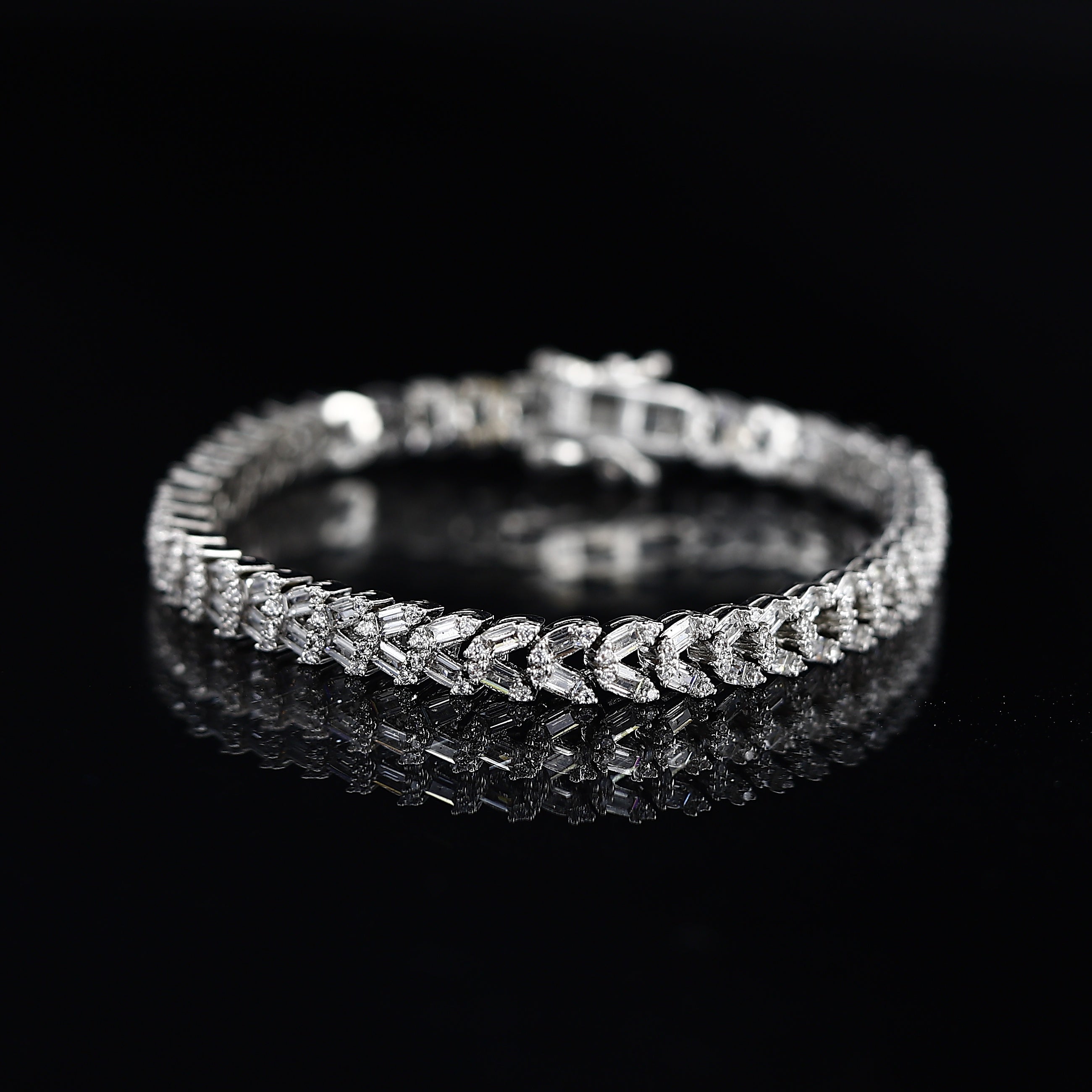 Imported American Diamond Two Line Silver Bracelet