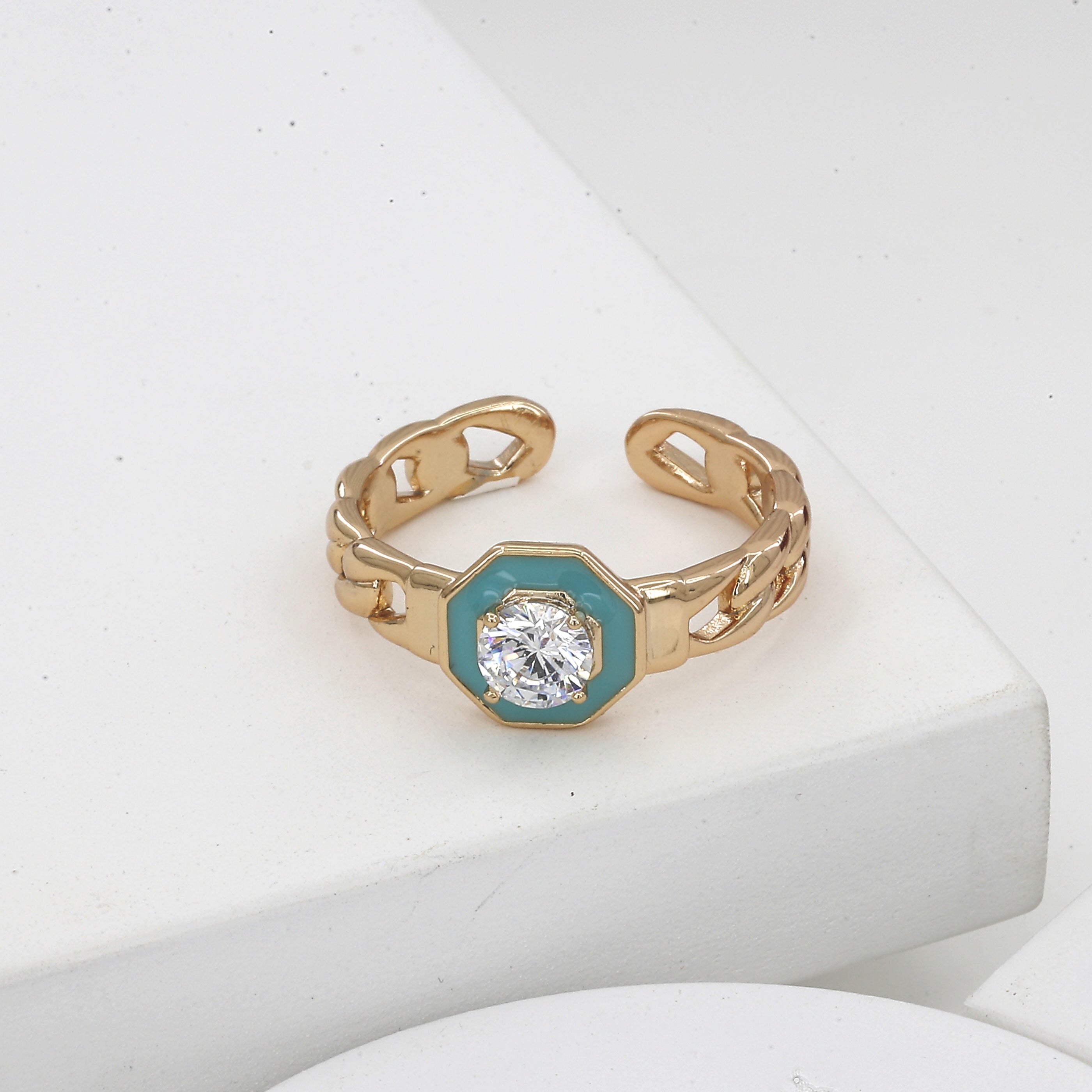 Turquoise Octagon Statement Free Size Ring