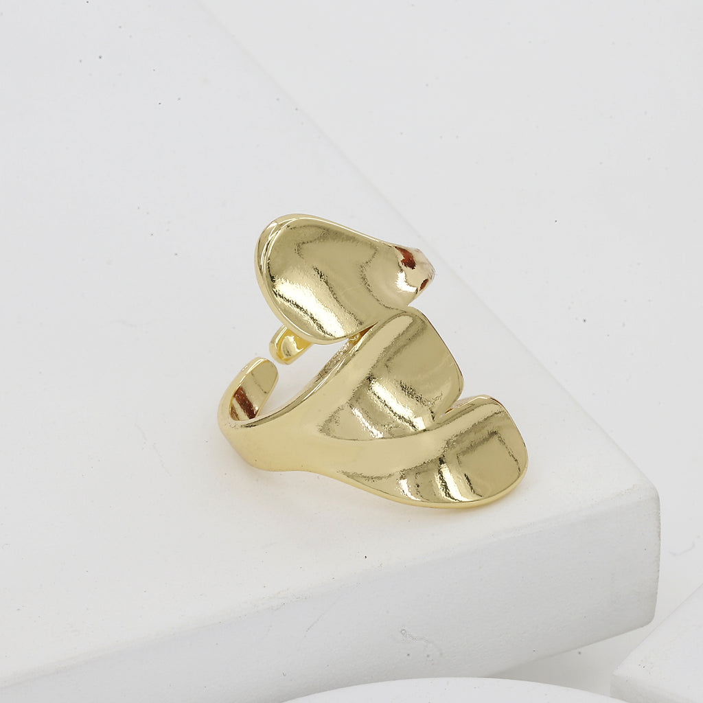 Sculptural Gold Wave Adjustable Ring