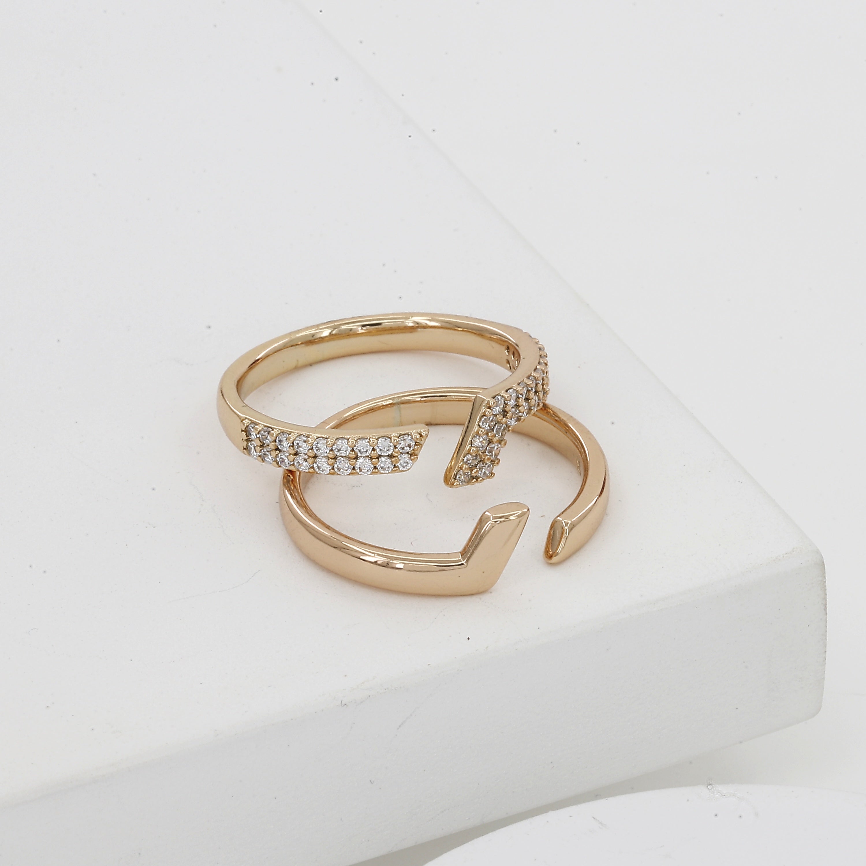 Elegant Gold-Toned Adjustable Wrap Rings with Crystal Accents