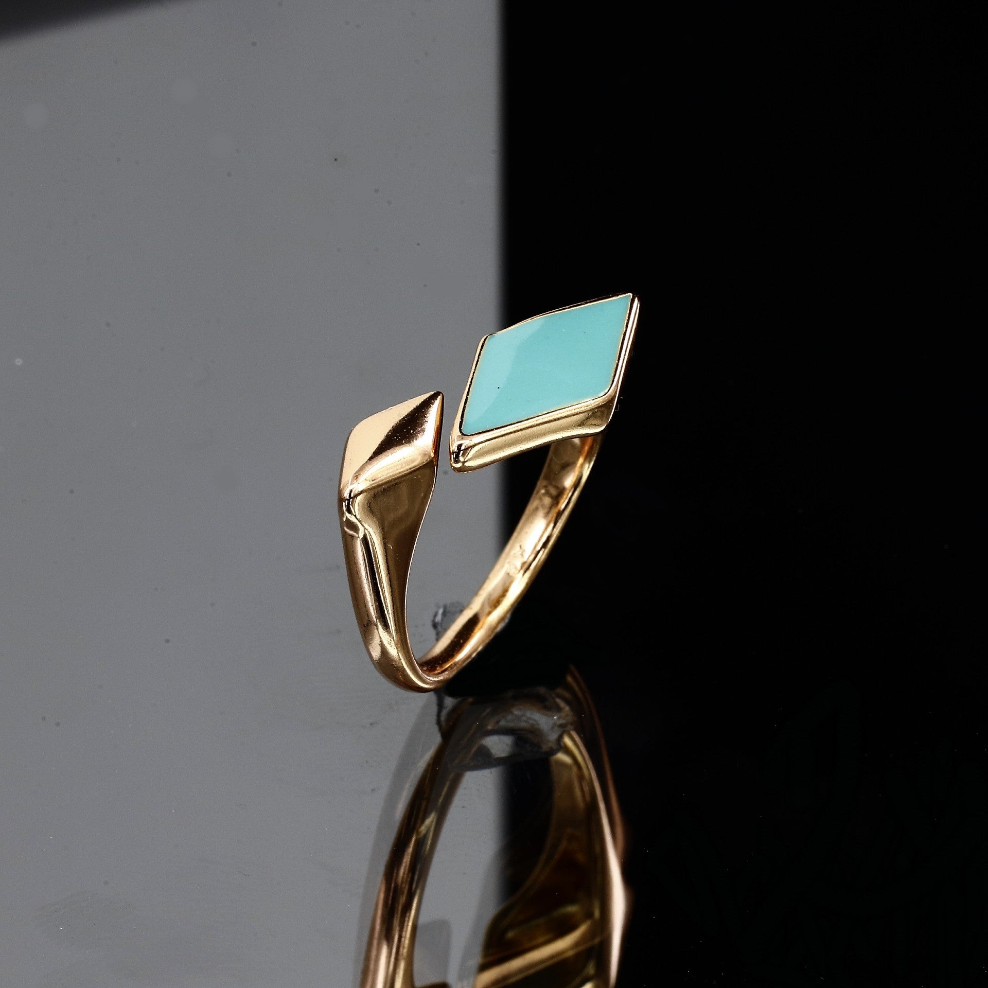 Geometric Turquoise Inlay Bypass Ring
