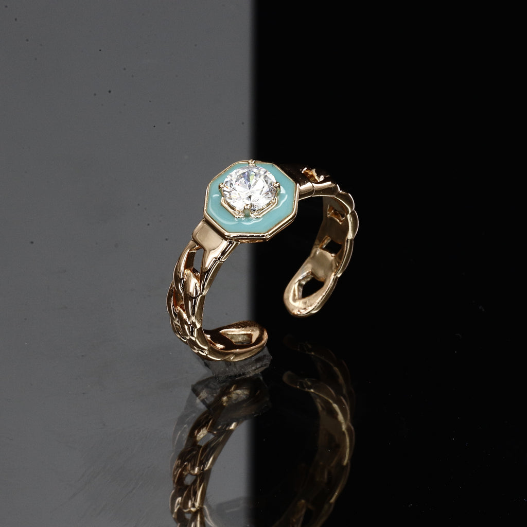 Turquoise Octagon Statement Free Size Ring