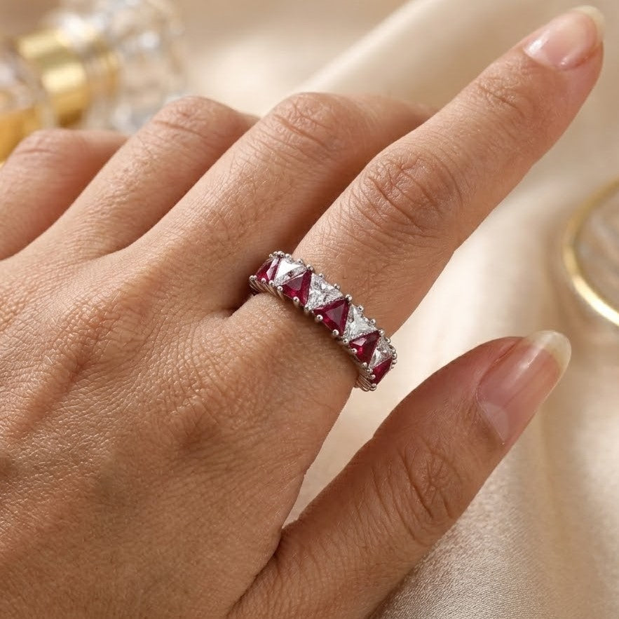 Elegant Sapphire & White Diamond Simulant Free Size Ring