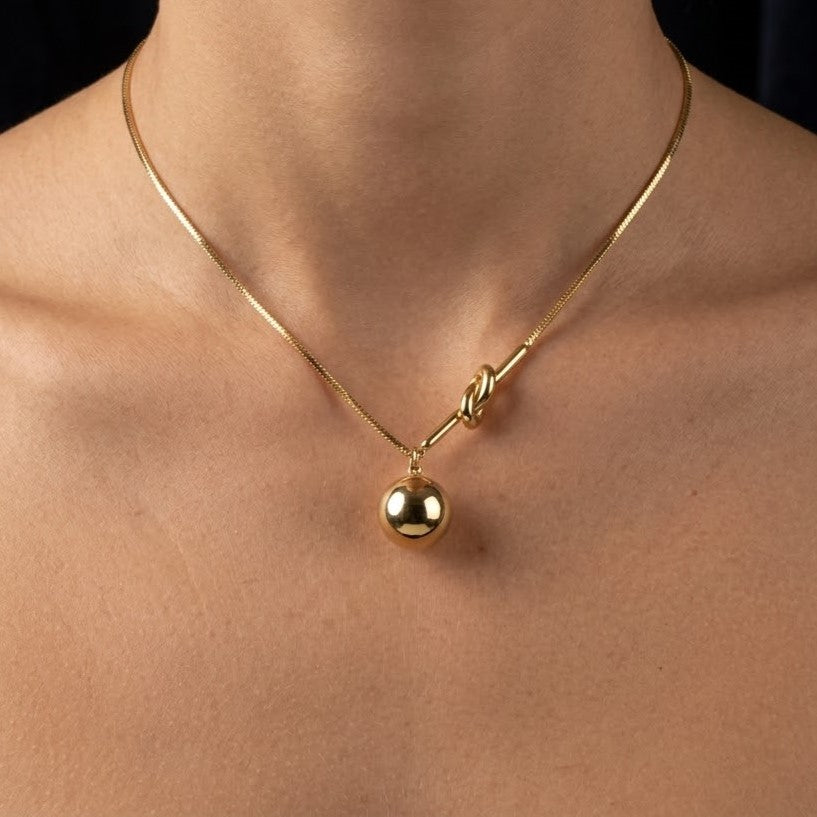 Gold Orb & Knot Pendant Necklace