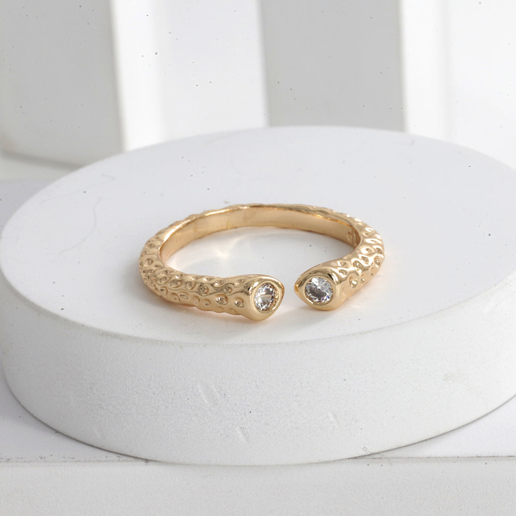 Gold Open Bypass Ring with Sparkling Round Zirconia Accents