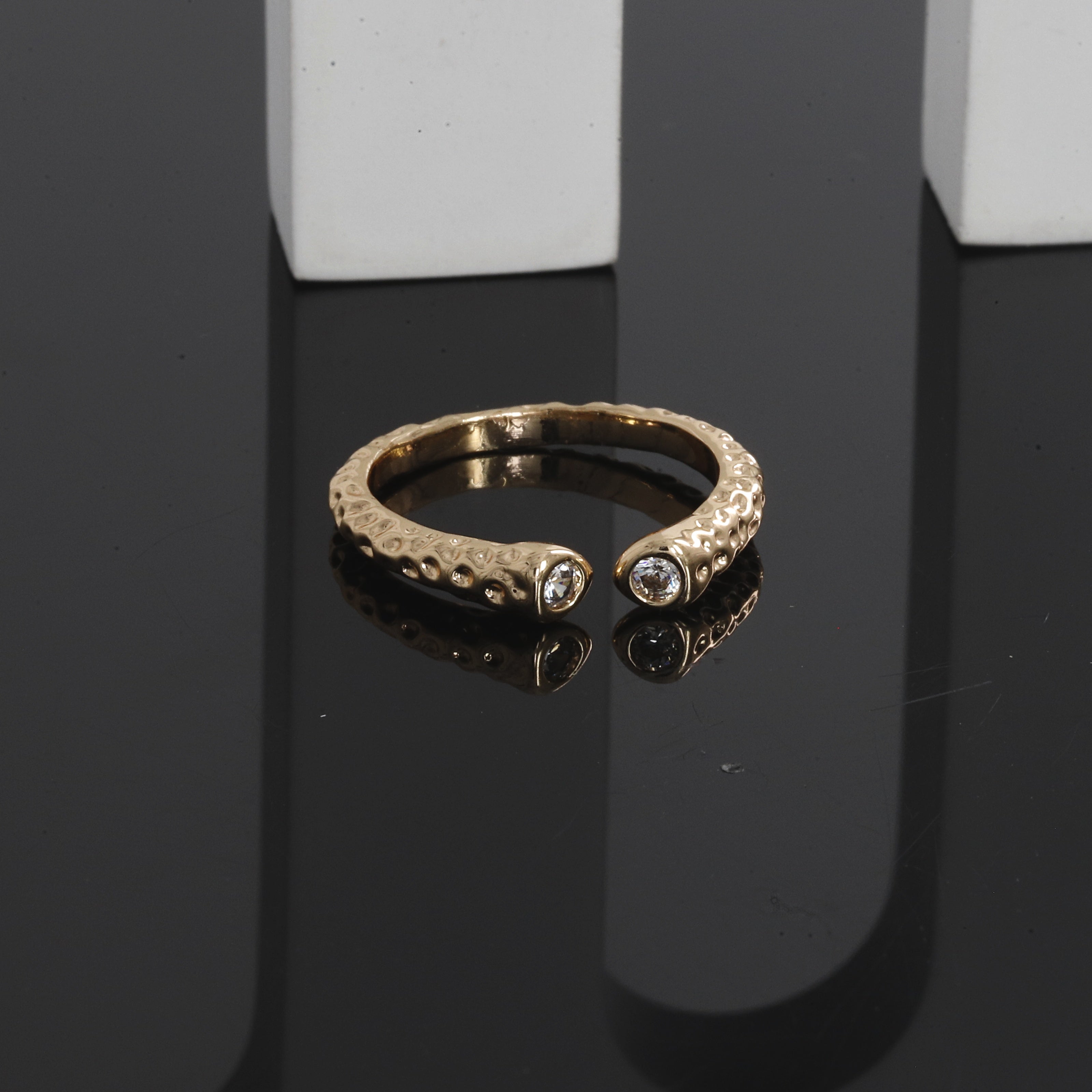 Gold Open Bypass Ring with Sparkling Round Zirconia Accents