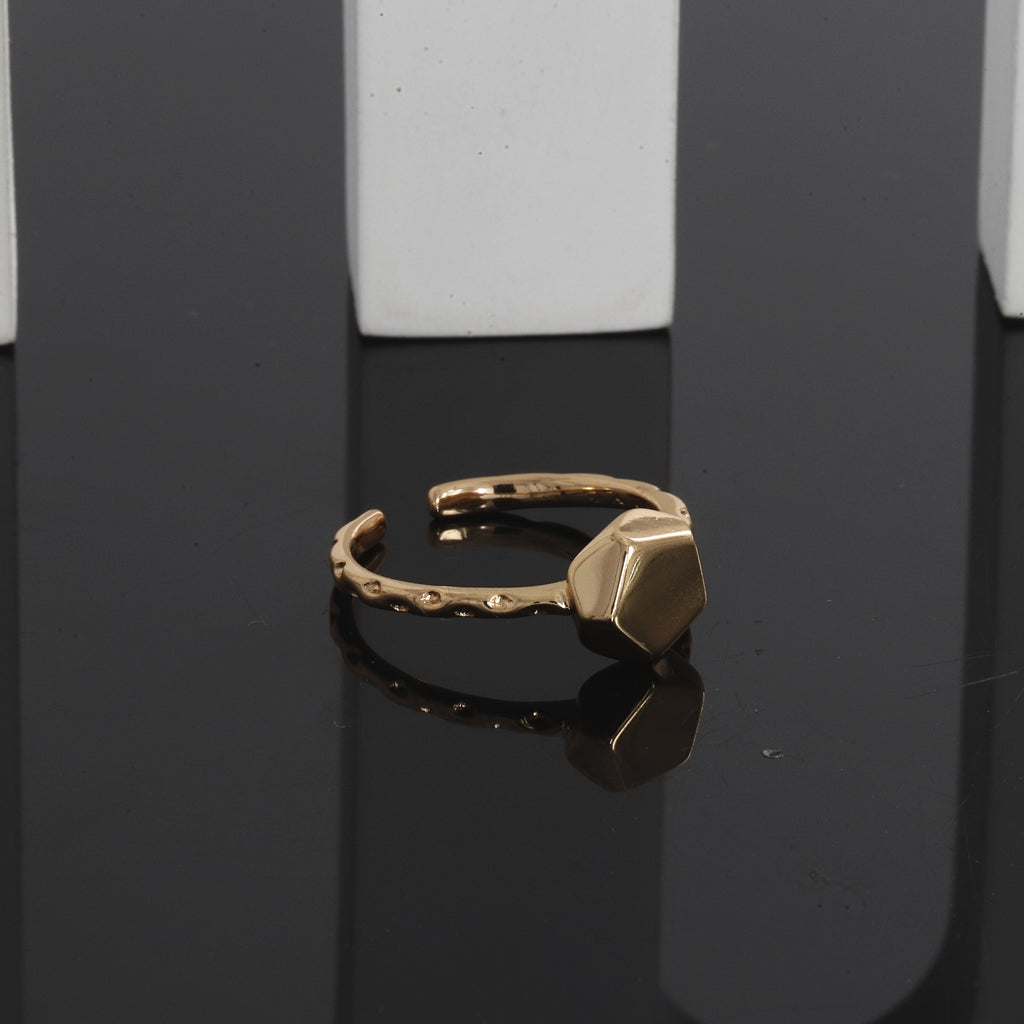Geometric Hexagon Gold Open Adjustable Ring