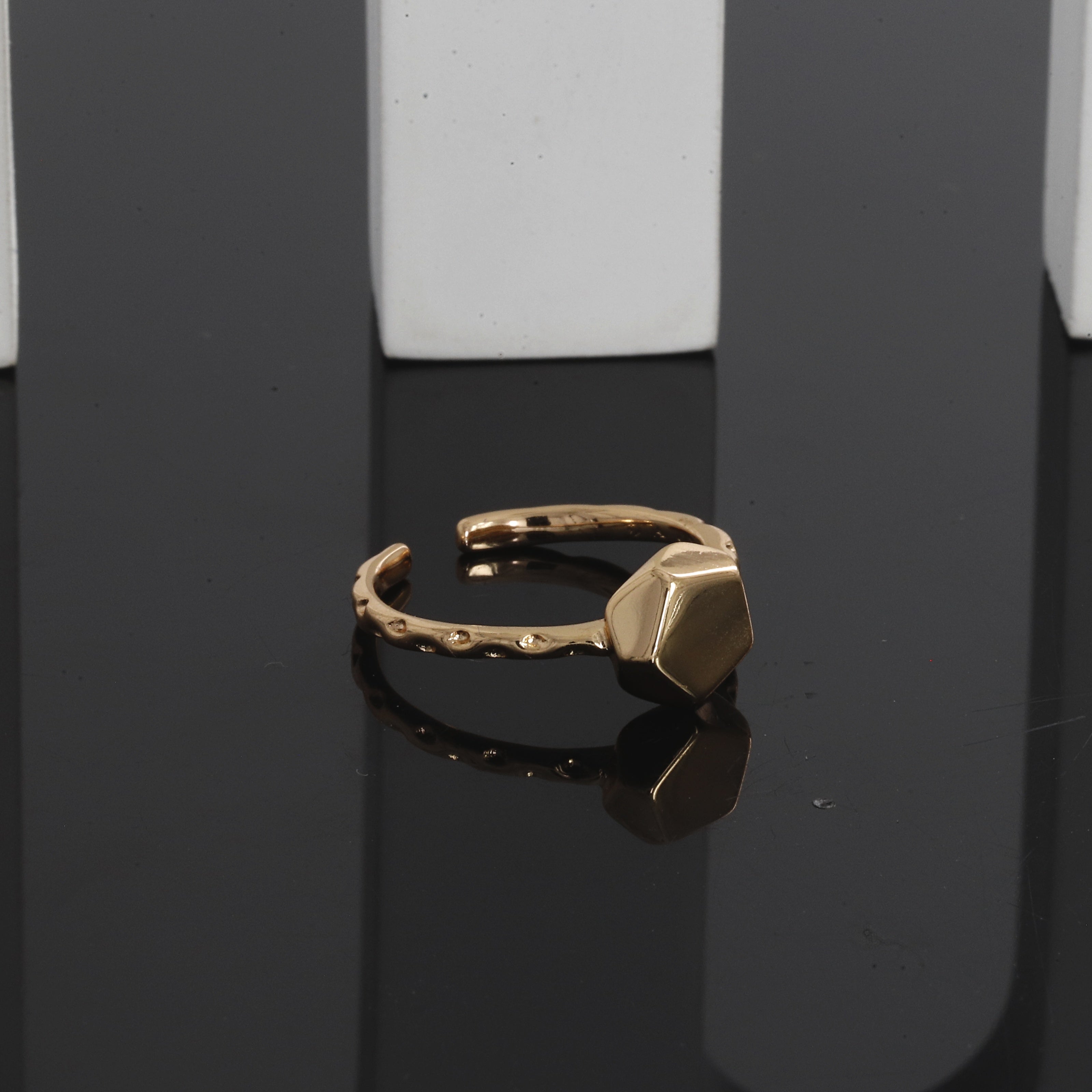 Geometric Hexagon Gold Open Adjustable Ring