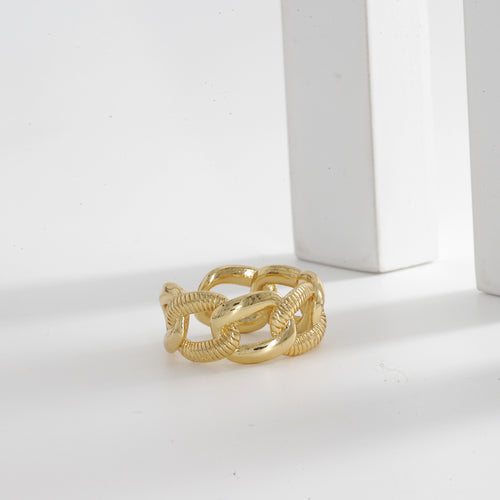 18K Gold Plated Textured Link Open Ring