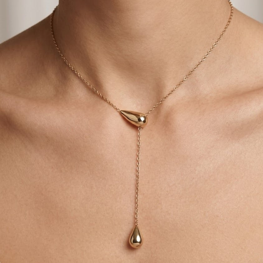 Dainty Y-Necklace Gold Teardrop Lariat Necklace
