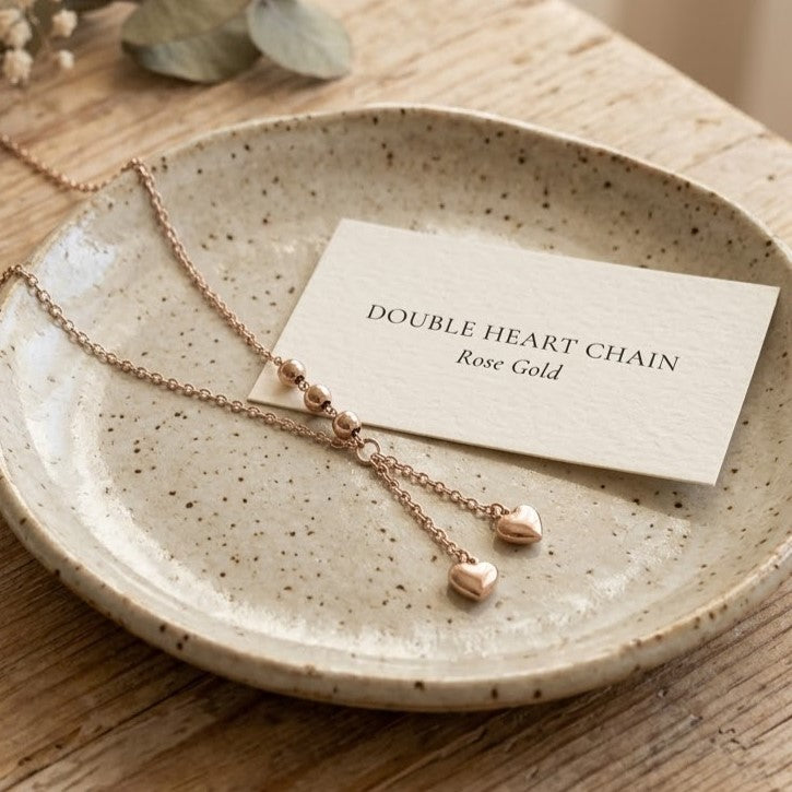 Dainty Rose Gold Y-Necklace with Heart Drops