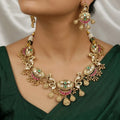 Ornate Antique Gold Necklace Set with Peacock Motifs, Kundan & Gemstones
