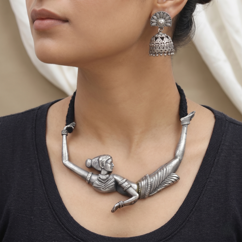 Handcrafted oxidized Silver Dancer Necklace Set