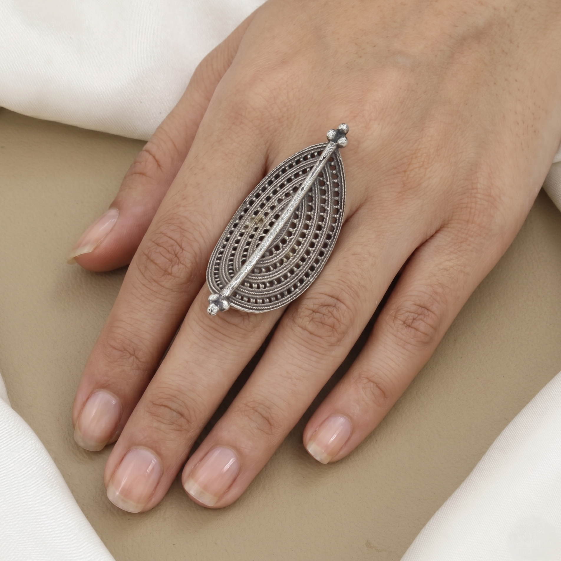 Oxidized Silver Shield Statement Ring