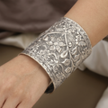 Oxidized Silver Floral Cuff Bracelet