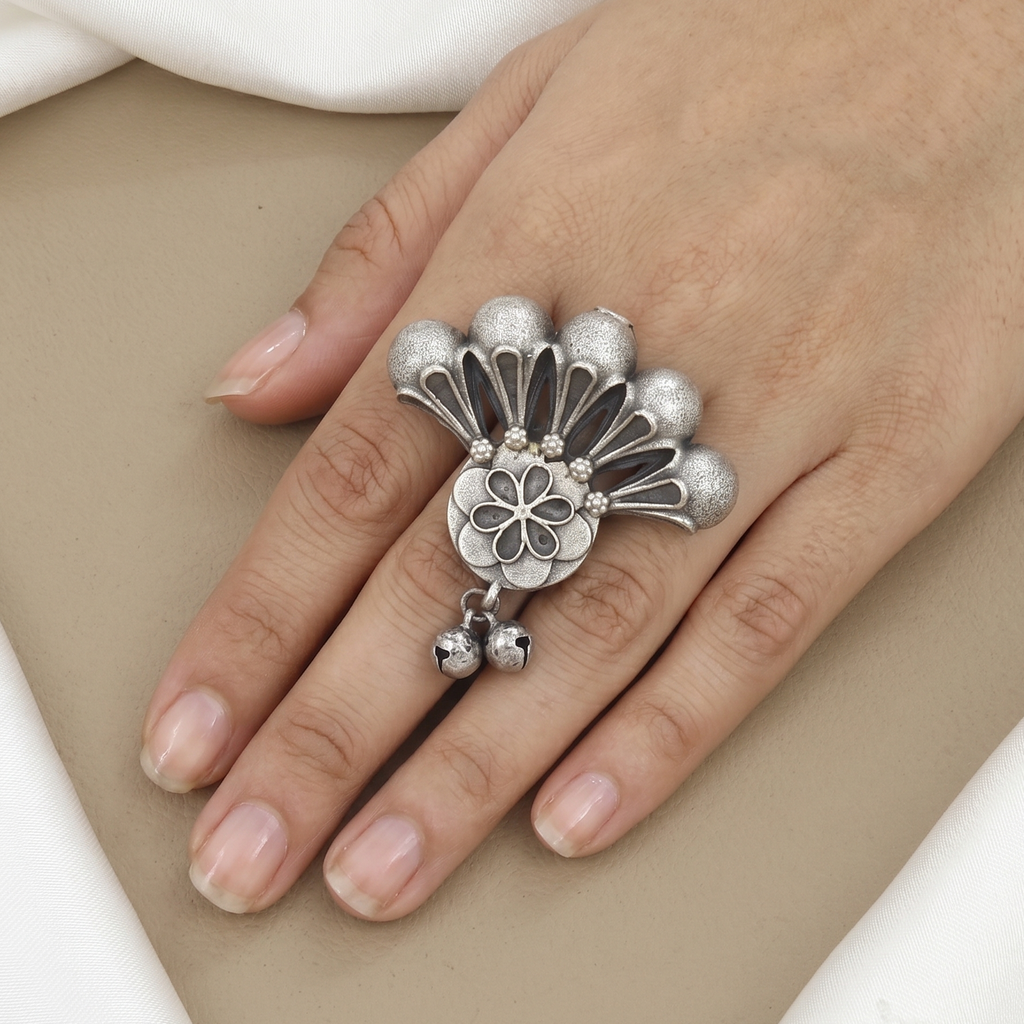 Oxidized Silver Fan Statement Ring