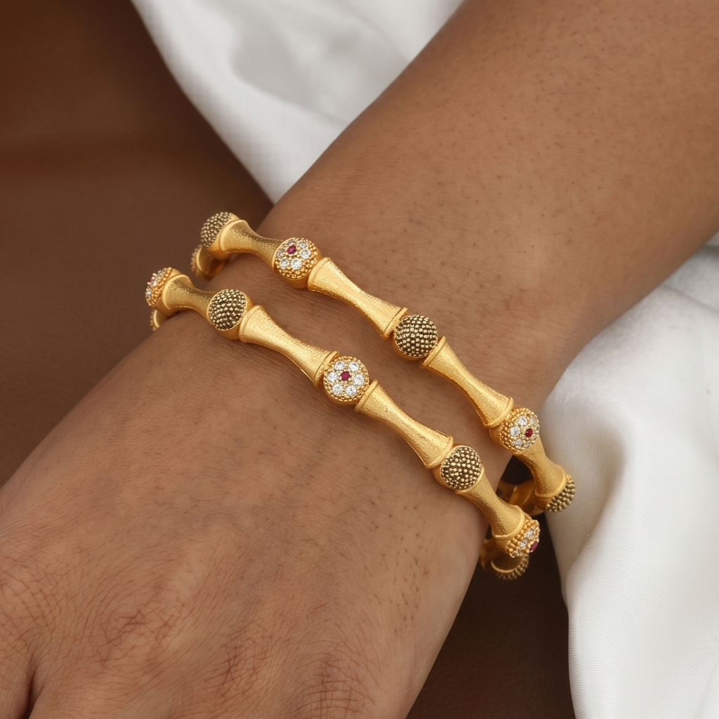 Gold Plated CZ & Ruby Bangle Pair Of 2