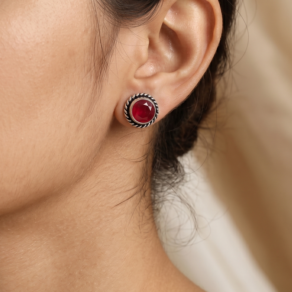 Oxidized Silver Solitaire Stud Earrings
