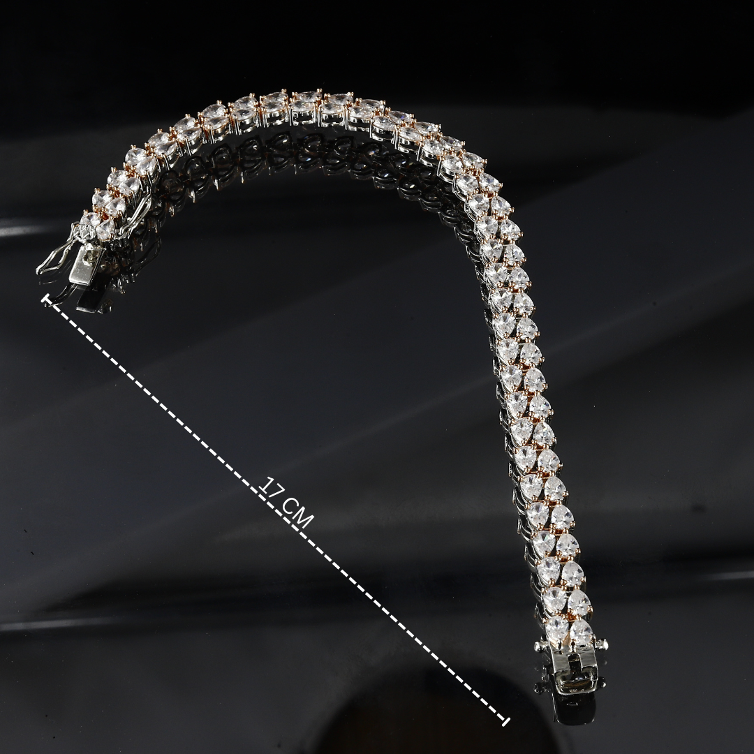 Pear Cut Two Line Silver Diamond Bracelet