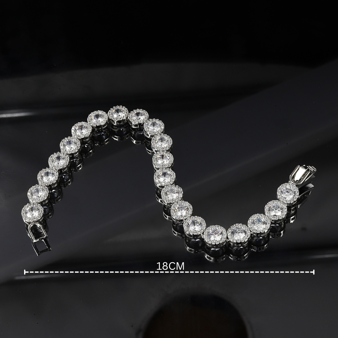 Round Big American Silver Tone Diamond Bracelet