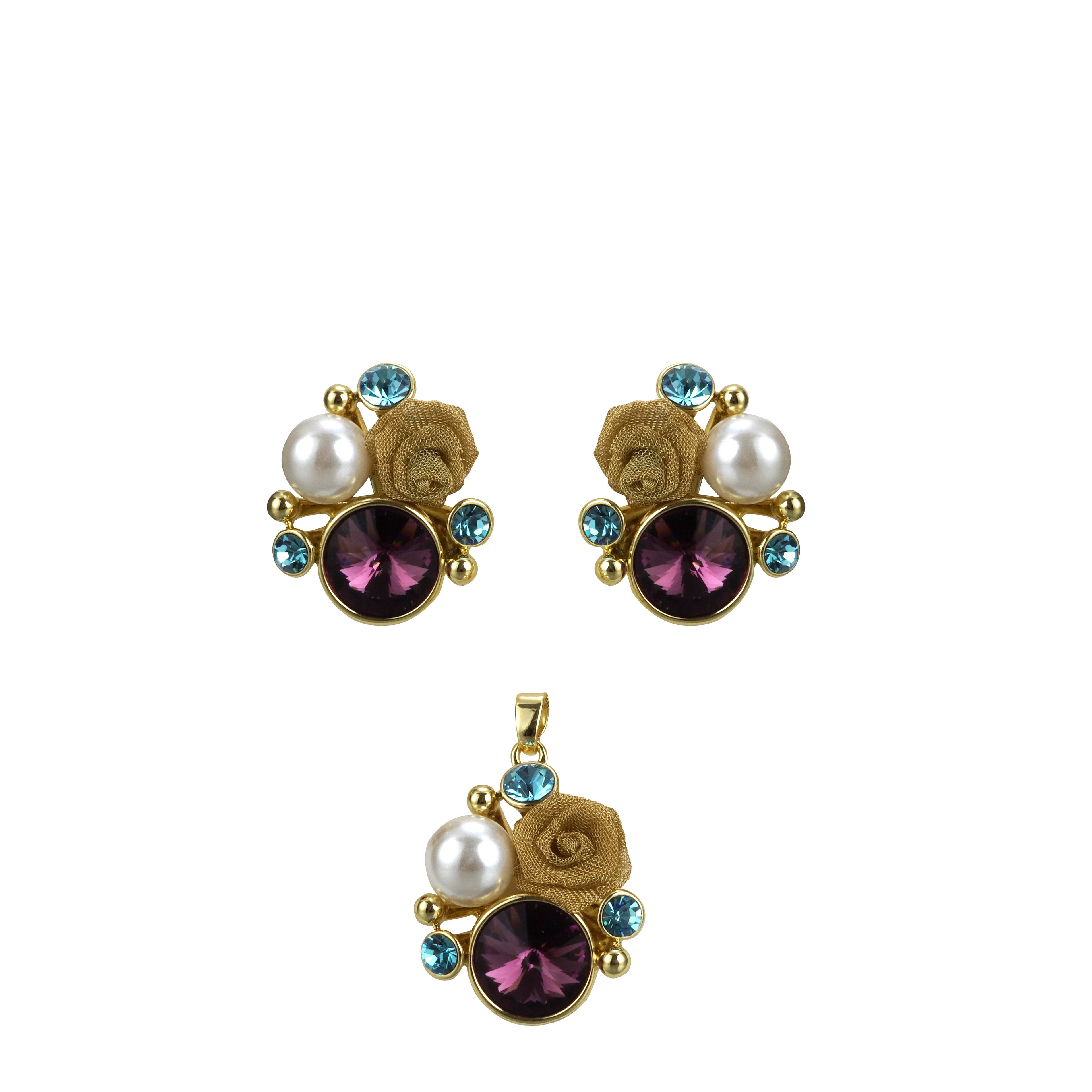 18k Goldpolished Swarovski Multi Stone Pendent Set