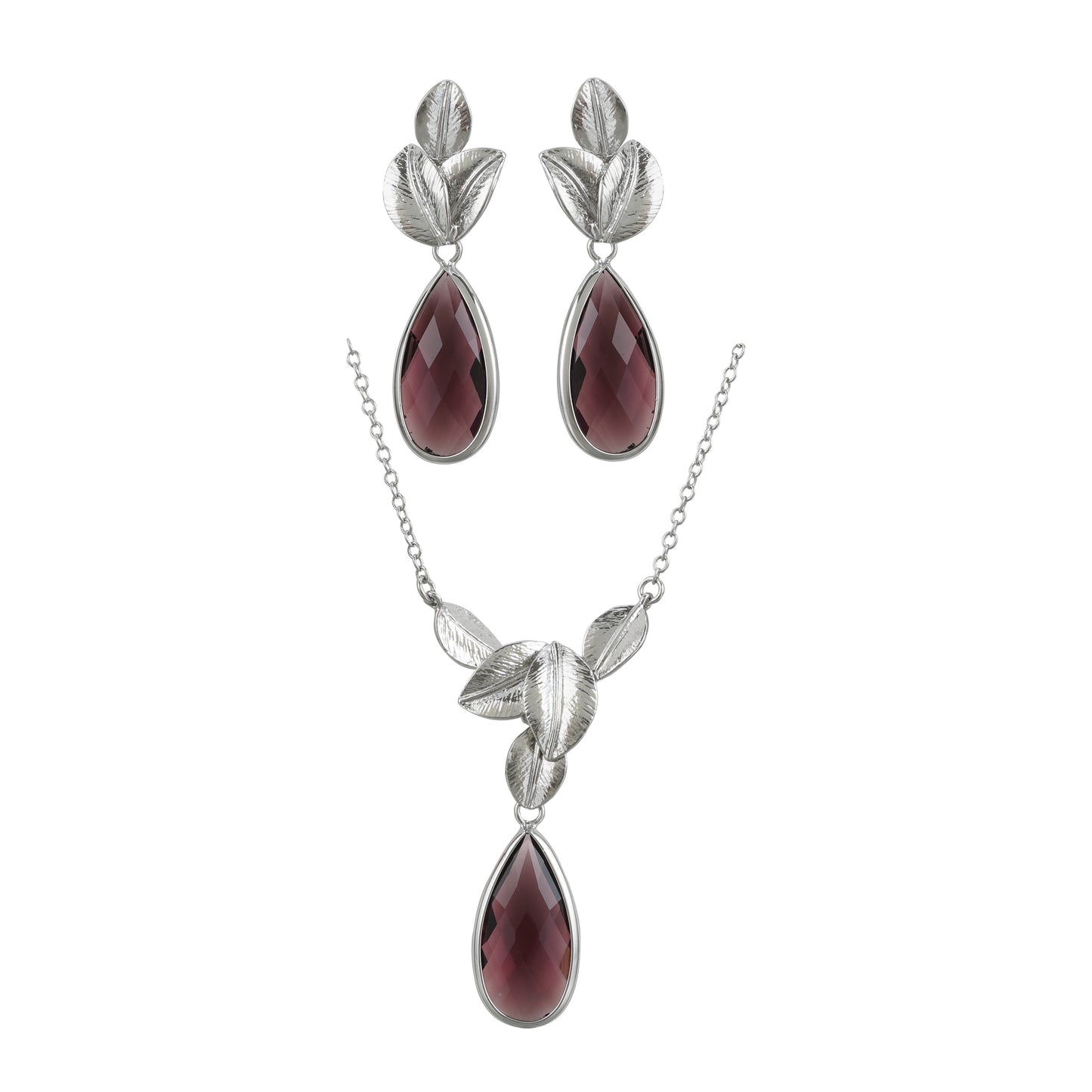 18k Silverpolished Leaf Swarovski Design Pendent Set