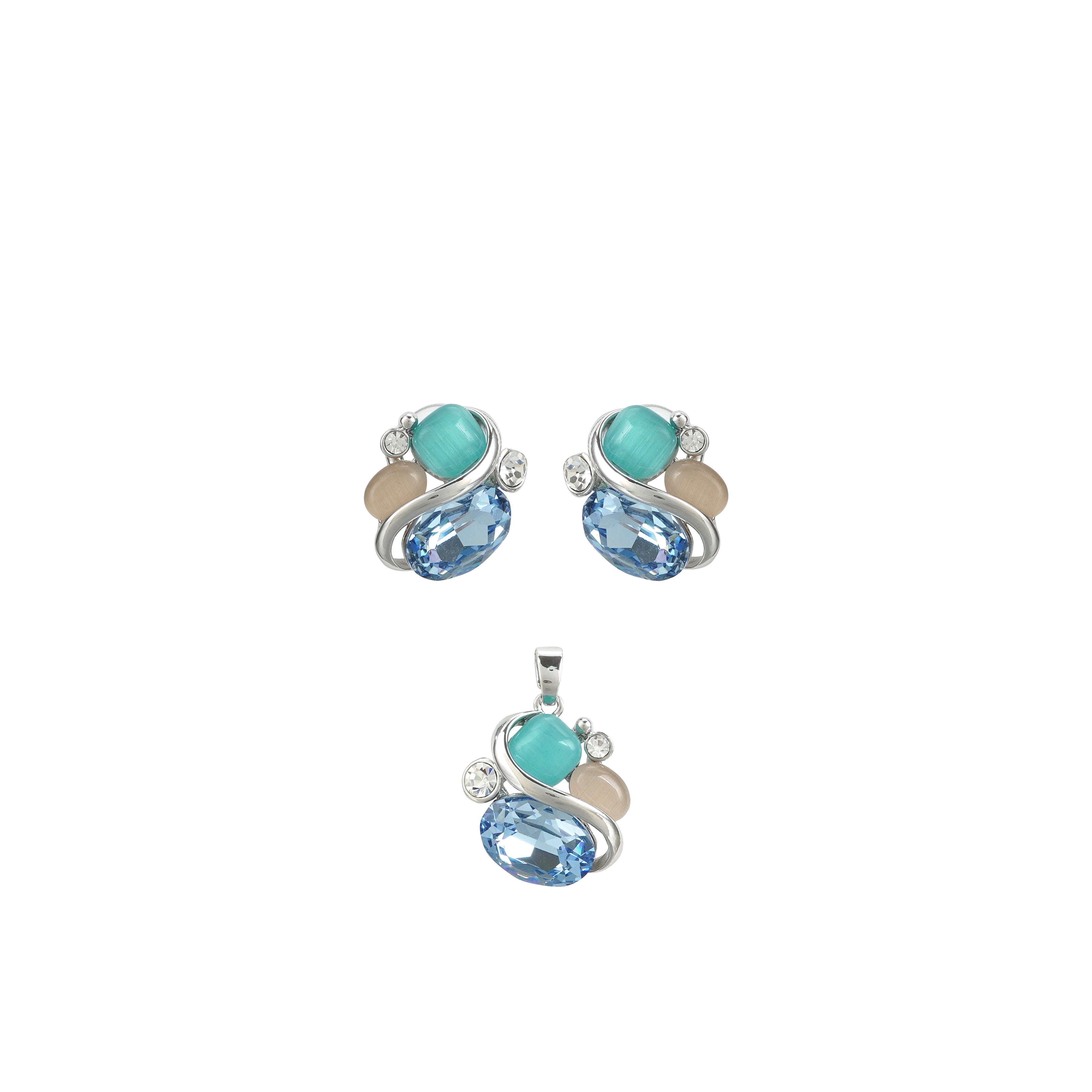 18k Silverpolished Swarovski Multi Stone Pendent Set