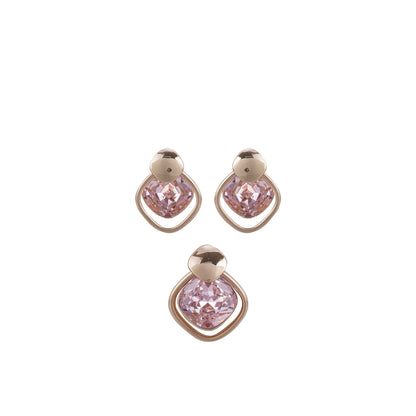 18k Rosepolished Swarovski Pink Stone Pendent Set