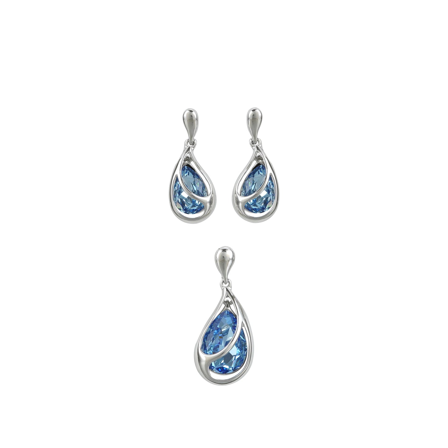 18k Silverpolished Swarovski Light Blue Stone Pendent Set