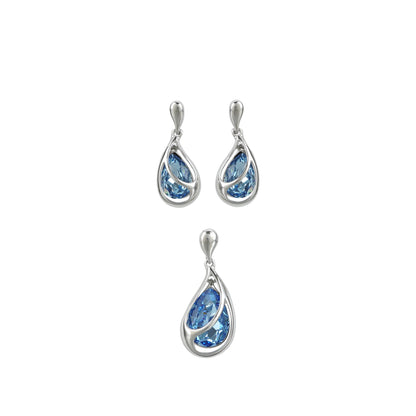 18k Silverpolished Swarovski Light Blue Stone Pendent Set