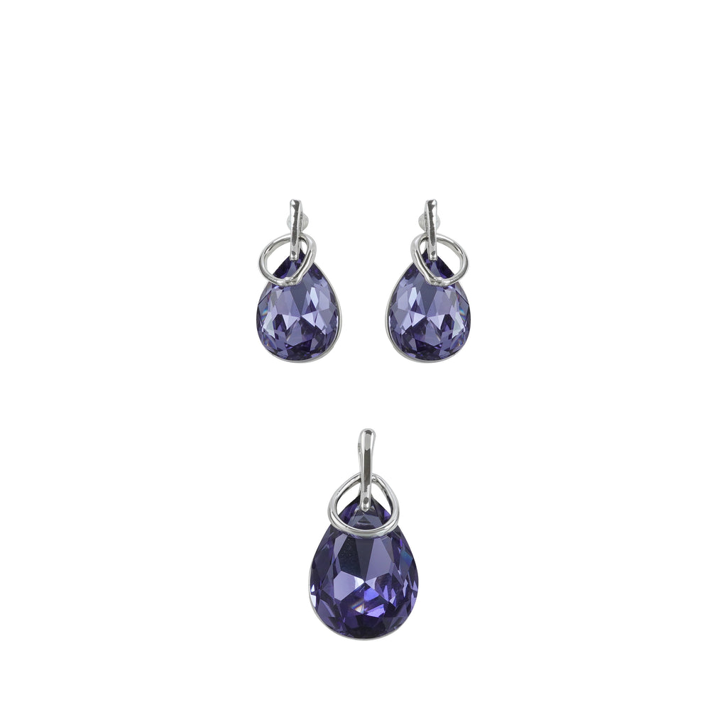 18k Silverpolished Elegant Purple Stone Swarovski Pendent Set