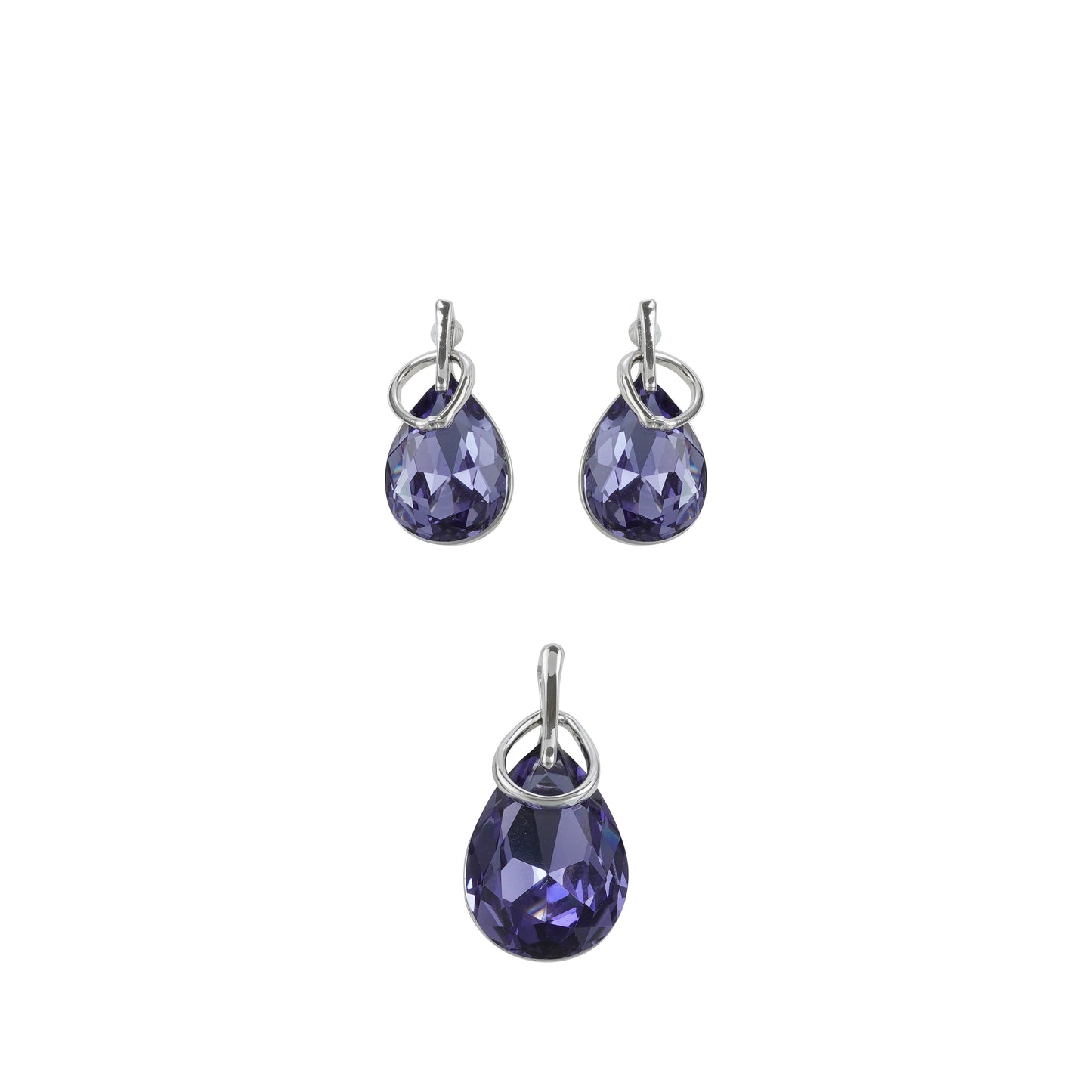 18k Silverpolished Elegant Purple Stone Swarovski Pendent Set