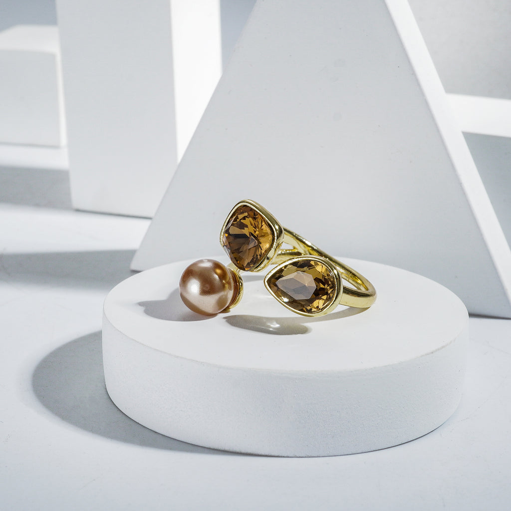Goldpolished Multi Shape Stone Freesize Ring