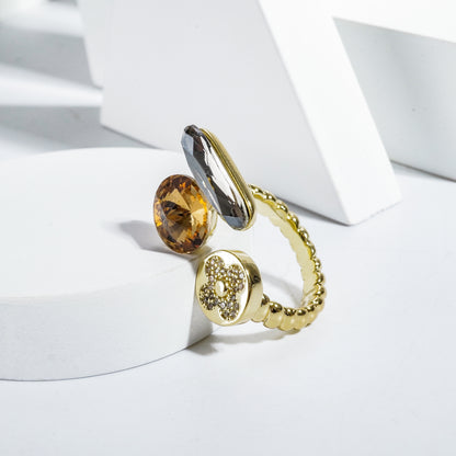 Gold Polished Swarovski Design Dailyewear Freesize Ring