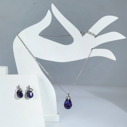 18k Silverpolished Elegant Purple Stone Swarovski Pendent Set