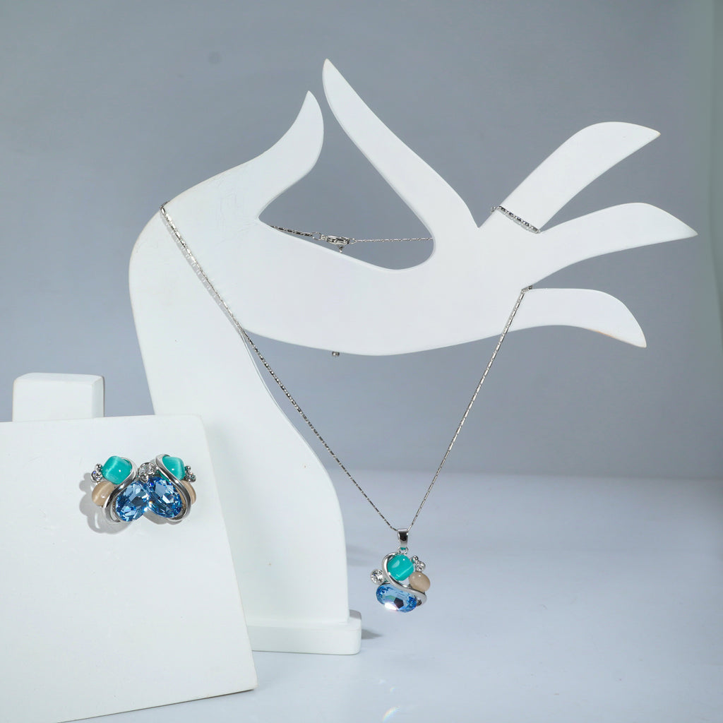 18k Silverpolished Swarovski Multi Stone Pendent Set