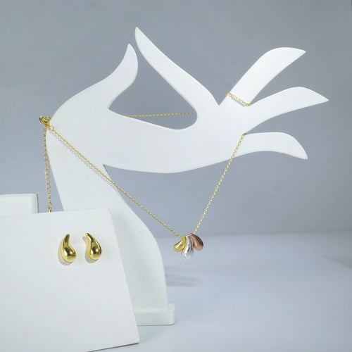 18k Mixpolished Swarovski Pear Shape Pendent Set