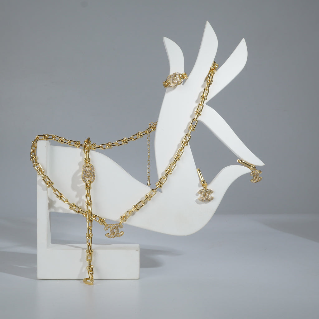 Goldpolished Diamond Full Set Combo Jewelry