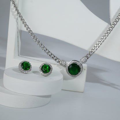 Green Big Stone Silverpolished Full Set Combo Jewelry