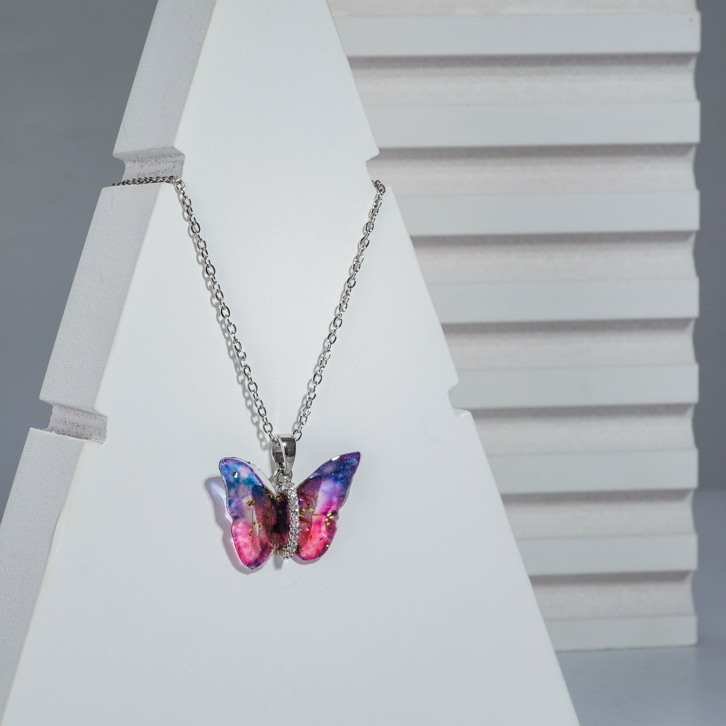 Silverpolished Multi Color Butterfly Wing Pendent Tanmaniya