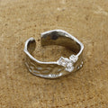 Organic Hammered Silver Adjustable Ring with Crystal Cluster