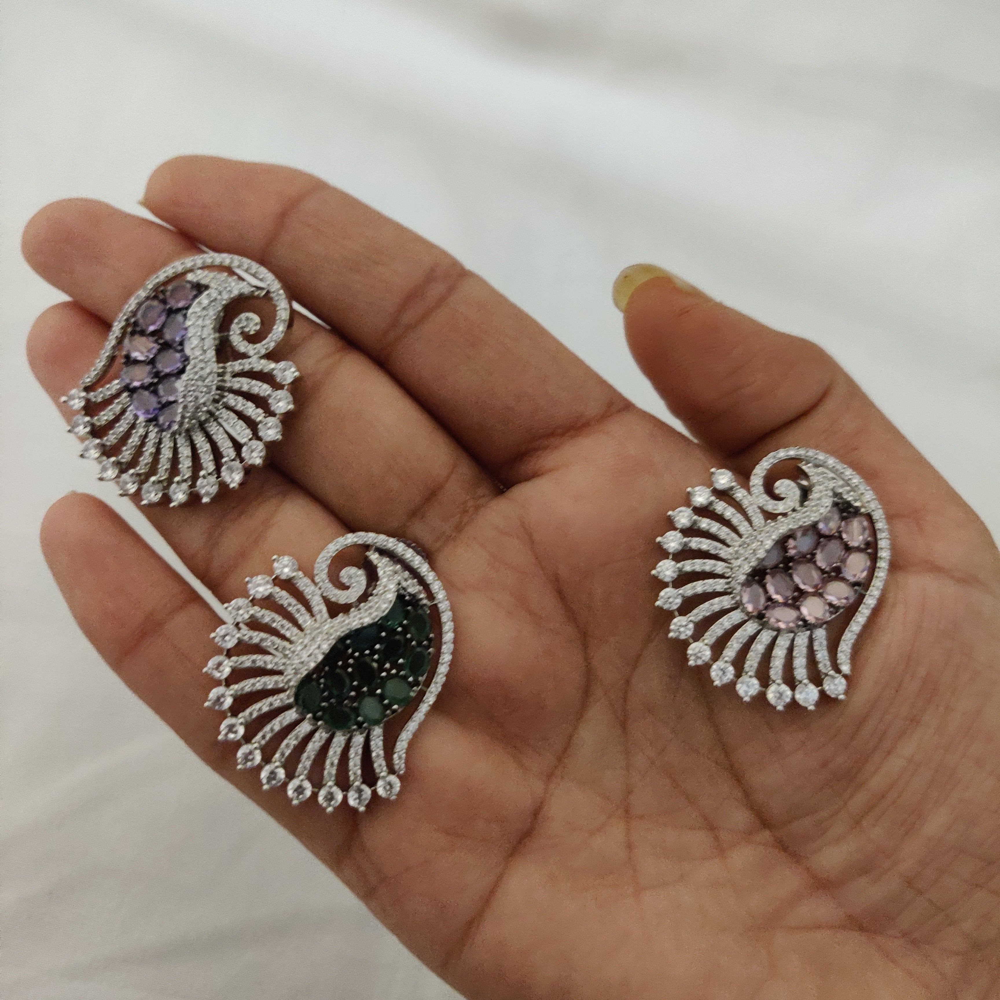 Elegant Amethyst-Colored & Crystal Pave Cocktail Earrings