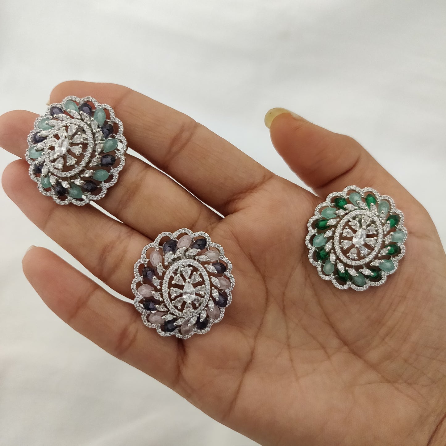 Emerald and Mint Floral Cluster Stud Earrings With Colors