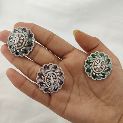Emerald and Mint Floral Cluster Stud Earrings With Colors