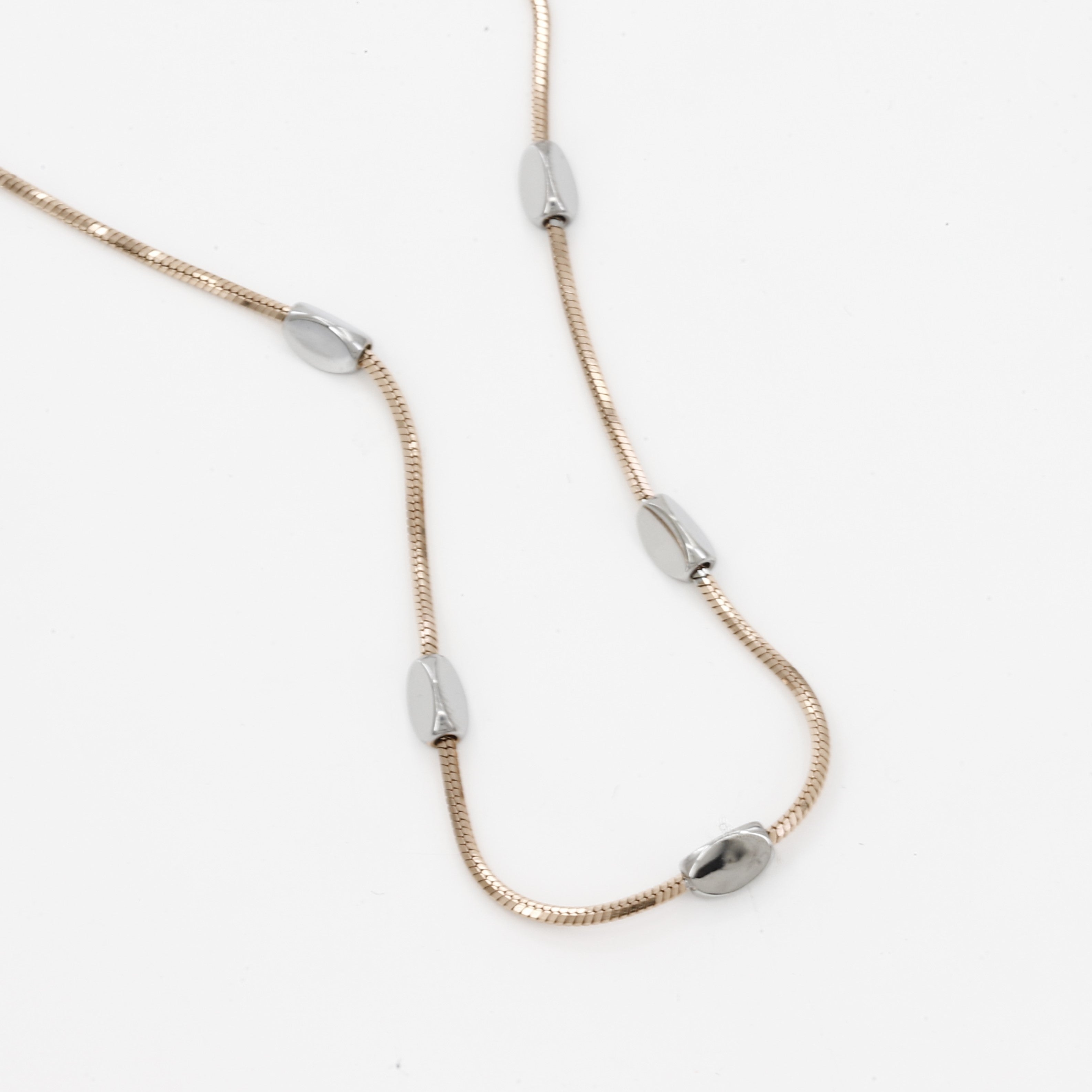 Gold Snake Chain with Silver Oval Beads