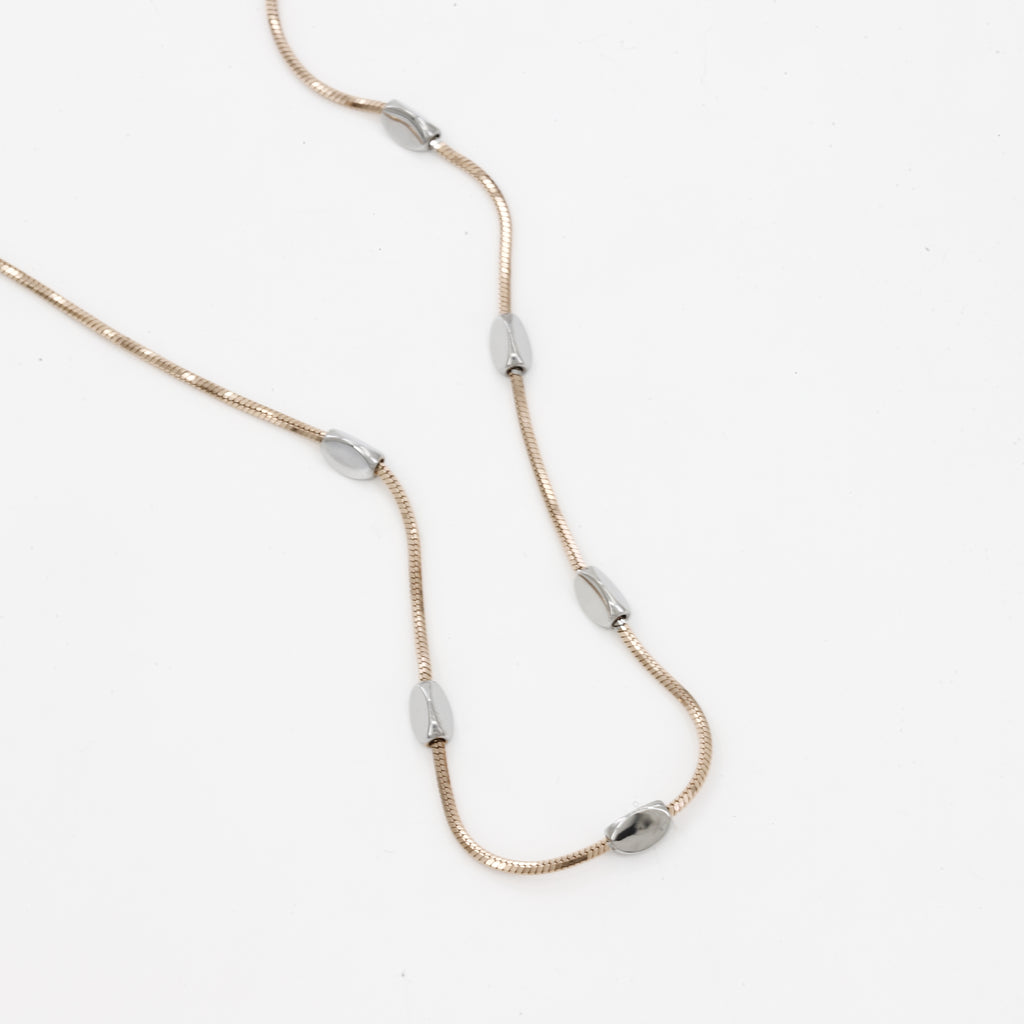 Gold Snake Chain with Silver Oval Beads