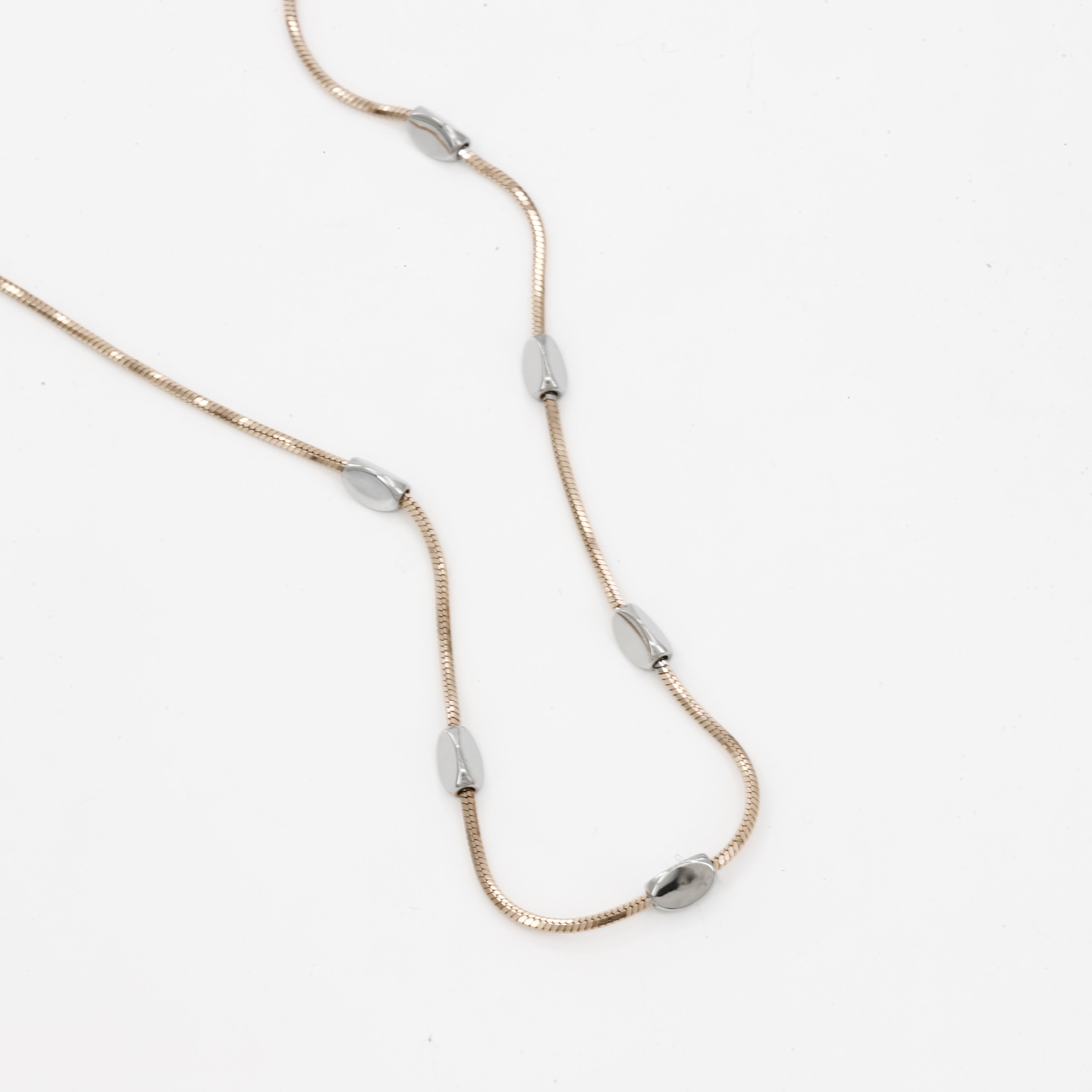 Gold Snake Chain with Silver Oval Beads