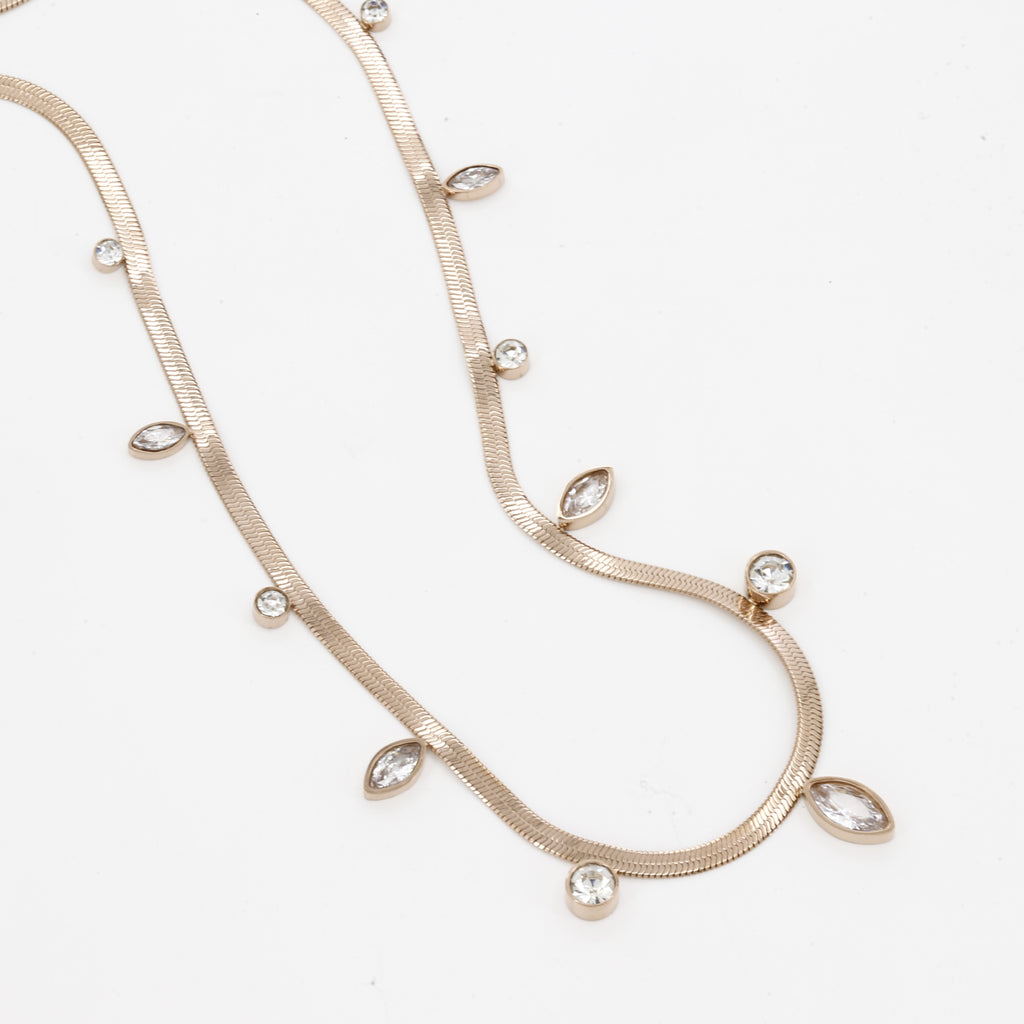 Gold Crystal Dangle Fringe Necklace