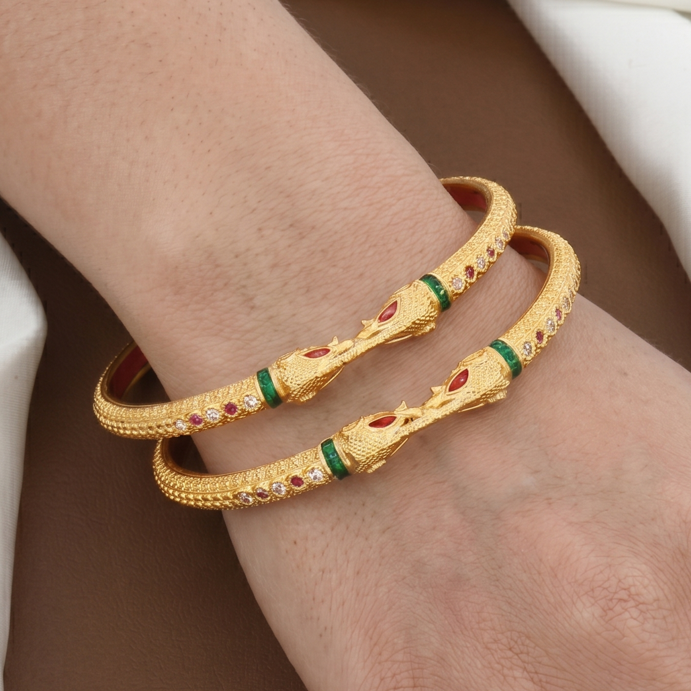Gold Plated Elephant Mouth Kada Bangle Pair Of 2