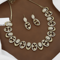 Mehndi Polished Heart Cutout & Pave Oval Link Necklace Set